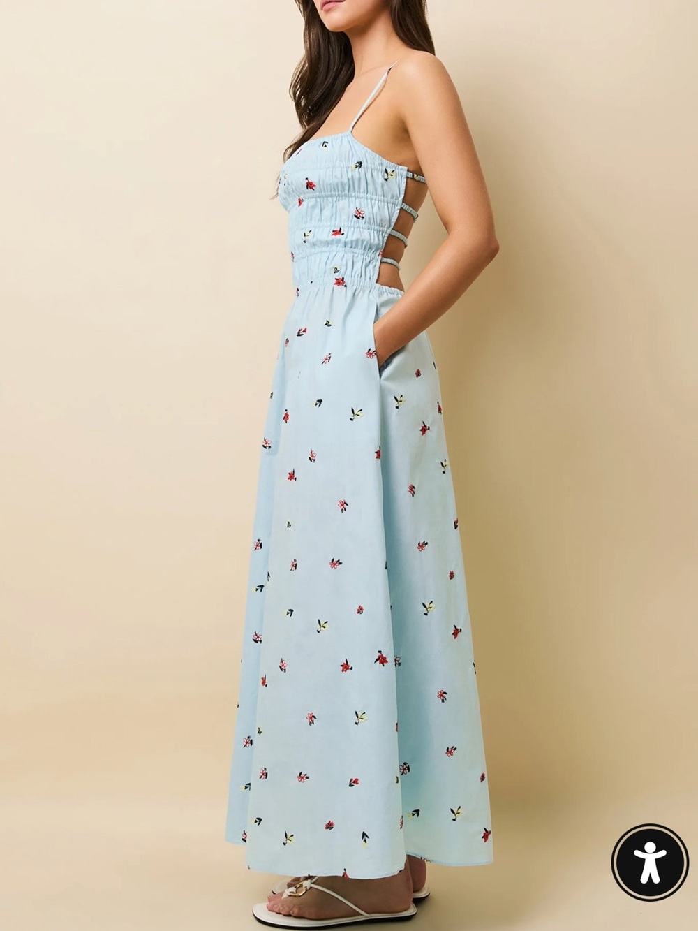 Solid & Striped Light Blue Floral Maxi Dress with Spaghetti Straps WORN ONCE